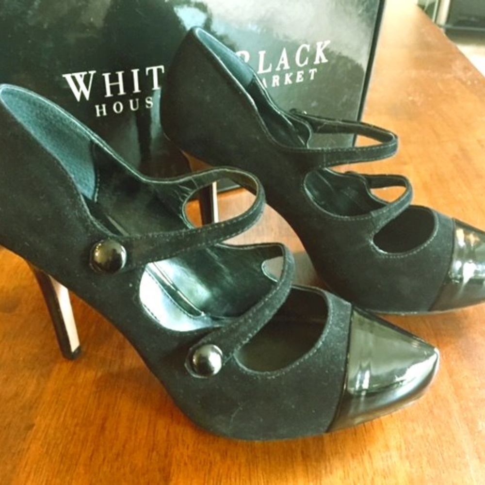 Black Double Strap Mary Jane Heels